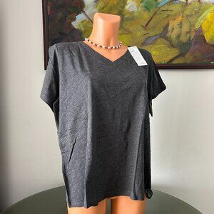 Eileen Fisher NWT Grey V-Neck Short-Sleeve Top